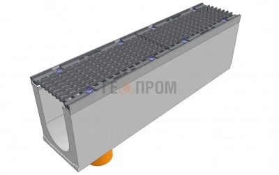 лоток водоотводный бетонный super dn150 h=275 с решеткой чугунной вч (комплект) кл. d400 с вертикальным водосливом

